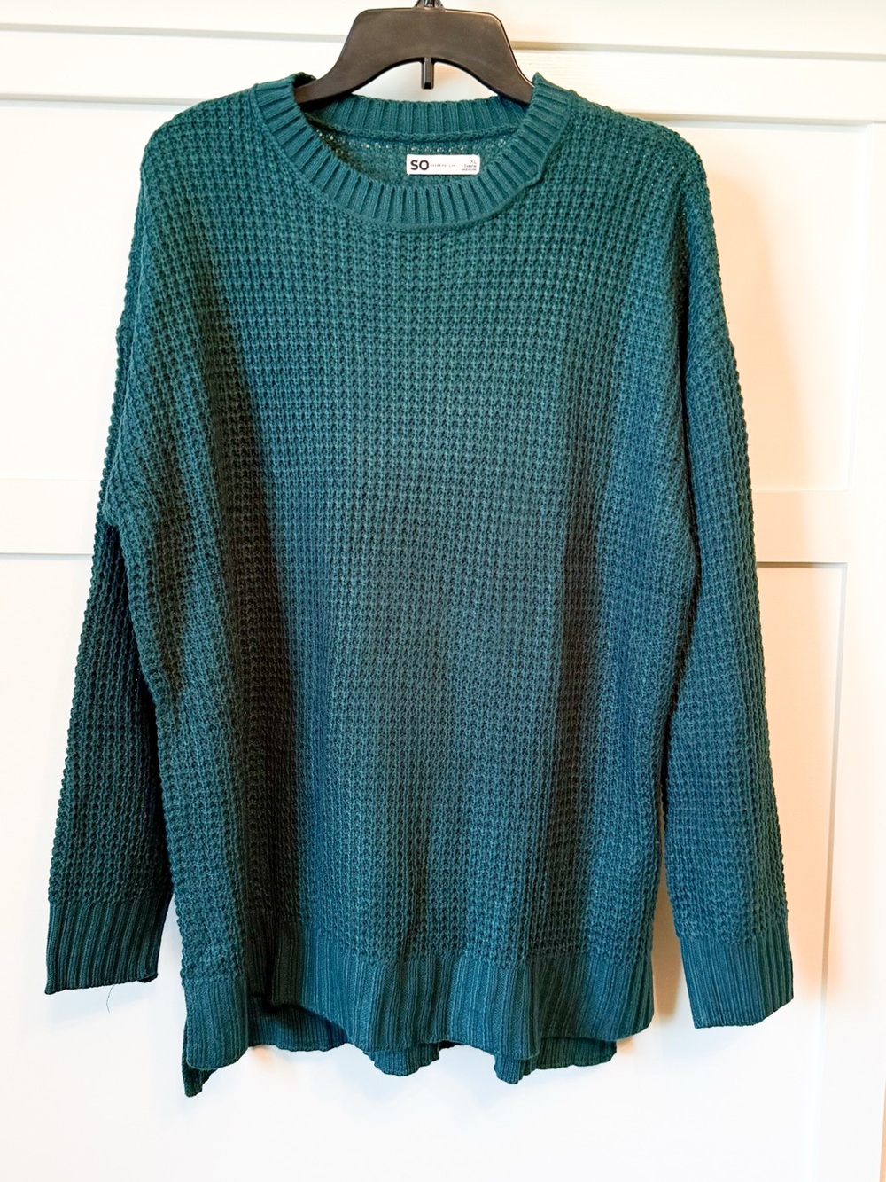 SO Teal Waffle Knit Sweater XL Oversized Crewneck Cozy Textured Pullover